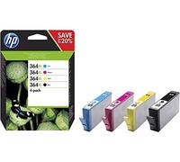 HP 364XL N9J74AE, Negro, Cian, Magenta y Amarillo, Cartuchos de Tinta de Alta Capacidad Originales, Pack de 4, compatible con impresoras HP Photosmart serie C5300, C6300, B210, B110 y Deskjet 3520