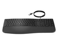 HP 480 Comfort Teclado con cable - Ergonómico, reposamuñecas suave, diseño QWERTY, teclas silenciosas, 23 teclas programables, compatible con Multi-OS, USB-A, duradero, negro