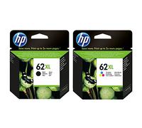 HP 62XL - Cartucho de tinta para impresoras (Original, Tinta a base de pigmentos, Negro, Cian, Magenta, Amarillo, 2 pieza(s), F6U02BN, HP)