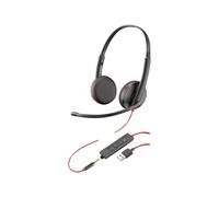 Plantronics Auriculares de diadema Blackwire 3225 – Cable USB tipo A para oficina Negro/Rojo