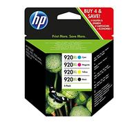 HP 920XL C2N92AE, Negro, Cian, Magenta y Amarillo, Cartuchos de Tinta de Alta Capacidad Originales, Pack de 4, compatible con impresoras de inyección de tinta HP Officejet Series 6000 y 7000