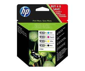 HP 920XL C2N92AE, Negro y Tricolor, Cartuchos de Tinta de Alta Capacidad Originales, Pack de 4, Compatible con impresoras de inyección de Tinta Officejet Series 6000, 7000