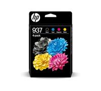 HP 937 Negro, Cian, Magenta, Amarillo, Pack de 4 Cartuchos Tinta Originales | Compatible con OfficeJet Pro Serie 9100 e 9700, 800, 1250 páginas (6C400NE)