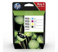 HP 953XL 3HZ52AE, Negro y Tricolor, Cartuchos de Tinta de Alta Capacidad Originales, Pack de 4, compatible con impresoras HP OfficeJet Pro 7720, 7730, 7740, OfficeJet Pro Series 8000