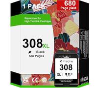 HP Cartucho de tinta negro 308 (color único) compatible con HP Envy 6110e, 6120e, 6122e, 6130, 6132e, 6532e