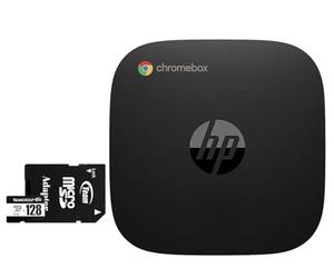 HP Chromebox G4 Mini PC de escritorio (Intel Celeron 7305, 4GB DDR4, 64GB eMMC SSD, Intel UHD Graphics, 65W PSU, WiFi 6E, Bluetooth 5.3, RJ-45, 2 HDMI, Chrome OS) con tarjeta microSDXC de 128 GB