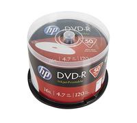HP DVD-R 4,7 GB/120 min/16x Cakebox (50 Discos), inyección de Tinta, tamaño Completo, Superficie imprimible