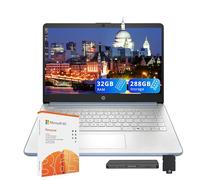 HP Flagship - Laptop HD de 14 pulgadas para estudiantes y negocios, CPU Intel N150 (Beats i3-1115G4), 32 GB de RAM, 288 GB de almacenamiento (128 GB UFS + juego de acoplamiento de 160 GB), W/1 año