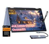HP Laptop Chromebook X360 14b 2 en 1 (pantalla táctil FHD de 14 pulgadas, Intel N100, 4 GB de RAM, 128 GB de almacenamiento (eMMC de 64 GB + tarjeta SD de 64 GB)) Hogar y estudiante, batería de larga