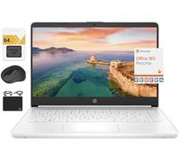 HP Nueva laptop ultradelgada HD de 14", procesador Intel Celeron de cuatro núcleos, 4 GB de RAM, 128 GB (64 GB eMMC + 64 GB SD), Wi-Fi, hasta 11 horas de duración de la batería, Windows 11 S + 1 año d