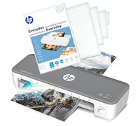 HP OneLam 270 Plastificadora A4 + películas de plastificación | Juego de plastificadores térmicos para oficina, escuela y oficina en casa, 100 láminas HP de 80 mic, tiempo de calentamiento