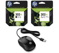 HP Pack 302XL Cartuchos Tinta Alta Capacidad Originales Negro/Tricolor + HP 1000 Ratón USB Negro