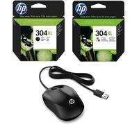 HP Pack 304XL Cartuchos Tinta Alta Capacidad Originales Negro/Tricolor + HP 1000 Ratón USB Negro