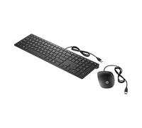 Teclado y mouse HP Pavilion 400 (Versión extranjera) Bundle (4CE97AA) con cable (QWERTZ, 1.600 ppp, cable USB, 3 botones, rueda de desplazamiento), Negro
