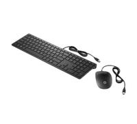 Teclado y mouse HP Pavilion 400 (Versión extranjera) Bundle (4CE97AA) con cable (QWERTZ, 1.600 ppp, cable USB, 3 botones, rueda de desplazamiento), Negro