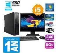 Hp PC Compaq 8300 SFF Core I5-2400 - Ordenador de sobremesa (procesador Intel Core i5-2400, memoria RAM de 8 GB, disco SSD de 240 GB, Wi-Fi, W7, pantalla de 22")