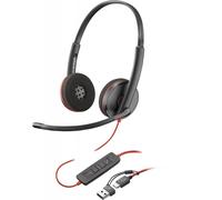 Poly auriculares estéreo blackwire 3220 usb-c + adaptador usb-c/a
