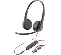 POLY Blackwire 3225 Stereo USB-C Headset +3.5mm Plug +USB-C/A Adapter Alámbrico Diadema Oficina/Centro de llamadas USB Tipo C Negro