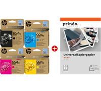 HP + Prindo Universal Papier 500 Blatt Value Pack negro / cian / magenta / amarillo / Blanco Original 924e MCVP
