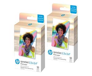 HP Sprocket 2.3 x 3.4 (5.8x8.6 cm) Premium Zink con Reverso Adhesivo Papel fotográfico, 100 Hojas, Compatible con Las impresoras fotográficas HP Sprocket Select y Plus.