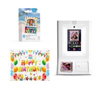 HP Sprocket Cabina fotográfica Impresora instantánea de Color(Blanca) + Papel Zink (100 Hojas) + Fondo fotográfico de cumpleaños (1)