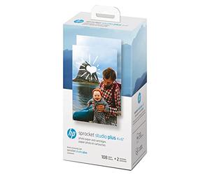 HP Sprocket Studio Plus de 4x6” Papel fotográfico y cartuchos (incluye 108 hojas y 2 cartuchos) - Compatible SOLO con la impresora HP Sprocket Studio Plus