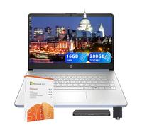 HP Stream Laptop HD de 14 pulgadas, procesador Intel N150, 16 GB de RAM, 288 GB de almacenamiento (128 GB UFS+160 GB de estación de acoplamiento), Intel Graphics, cámara web, Wi-Fi 6, 1 año Office 365