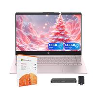 HP Stream Laptop HD de 14 pulgadas, procesador Intel N150, 16 GB de RAM, 672 GB de almacenamiento (128 GB UFS+544 GB de estación de acoplamiento), Intel Graphics, cámara web, Wi-Fi 6, 1 año Office 365