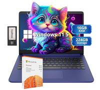 HP Stream - Portátil ligero HD de 14 pulgadas, Intel Celeron N4120, 16 GB de RAM, 224 GB de almacenamiento (64 GB eMMC + estación de acoplamiento de 160 GB), gráficos Intel UHD, cámara web HD, 1 año