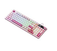 HP Teclado de membrana mecánico GK500F, panel de metal, teclas ABS, 98 teclas, teclas suaves, perilla multimedia, iluminación RGB, retroiluminación inalámbrica (doble uso de oficina/juegos), rosa y