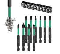 Hpamba 10 piezas Broca de llave de impacto de acero S2 juego de puntas de destornillador de cabeza hexagonal Screwdriver Bit Set para taladro de impacto PH1 PH2 PH3 PZ1 PZ2 PZ3 T10 T20 T25 T30