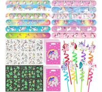 Hpbaggy 40 Pieces Unicorn Party Favours,Unicorn Kids Birthday Set with 8 Unicorn Straws,12 Slap Bracelets,10 Gift Bags and 10 Tattoos Kids,Unicorn Kids Birthday Gifts,Unicorn Favours