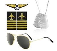Hpbaggy Accesorios de Disfraz de Piloto,4 Piezas disfraz de piloto,gafas de sol negras+Collar+hombros+insignia,Airline Pilot Captain Costume Kit,para Carnaval,cosplay,fiesta temática