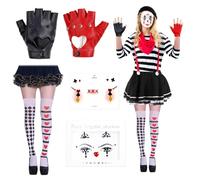 Hpbaggy Clown Tattoo Carnival Skin Sticker Set, Tatuaje Facial Arlequín + collar de payaso + 1 par de pendientes de naipes, para Halloween (color-1) (B)
