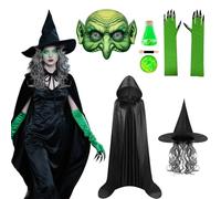 Hpbaggy Conjunto de Disfraz de Bruja Halloween, Sombrero de BrUja Halloween, Máscara de BRuJa, Botella de Poción de BruJa, Accesorios de Disfraz BRuJa Mujer, para HalLoween Carnaval Fiesta Cosplay