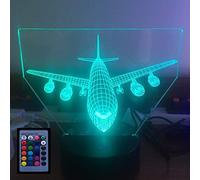 HPBN8 Ltd 3D Ilusión Optica Avión Luz Nocturna Control Remoto 7/16 Colores Cambio de Botón Táctil USB de Suministro de Energía LED Lámpara de Mesa Lámpara Regalo de Cumpleaños Navidad