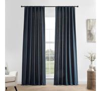 HPD Half Price Drapes LN-XS1708-84 - Cortina de Lino Francesa (1 Panel), 150 x 84, Color Azul Marino