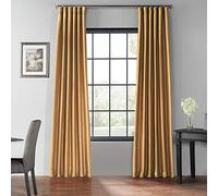 HPD Half Price Drapes PDCH-KBS8BO-84 Cortinas Opacas de Seda sintética para decoración de habitación, Textura Vintage, Mezcla poliéster, Flax Gold, 50 in x 84 in