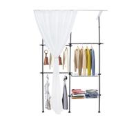 HPDTZ Armario abierto de acero con barra para colgar ropa, canasta, sistema de cortina de suelo y techo, 110 cm, ajustable para dormitorio, vestidor, balcón (gris)