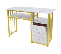HPDTZ Mesa de manicura, mesa de manicura con 3 cajones, diseño de mármol, para salón de uñas, peluquería, superficie de trabajo de 100 cm, para almacenamiento y organización
