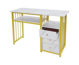 HPDTZ Mesa de manicura, mesa de manicura con 3 cajones, diseño de mármol, para salón de uñas, peluquería, superficie de trabajo de 100 cm, para almacenamiento y organización