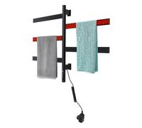 HPDTZ Toallero eléctrico con rotación de 180 °, calefacción de fibra de carbono para baño, montaje en pared, 90 W, control de temperatura 30-70 °C, para toallas y toallas de baño, color negro