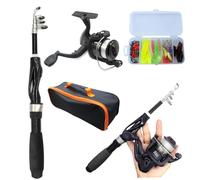 Hperu 4pcs Coda de Pesca para niños y Carrete, Kit de Inicio portátil telescópico con Anillo de guía de cerámica, Barra de señuelo de Fibra de Vidrio, Negro