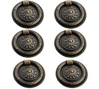 Hperu 6 tiradores de cajones antiguos, tiradores de cajones vintage de 2 pulgadas de diámetro, perilla de manija de anillo de bronce frotado con aceite para gabinete, aparador, armarios