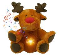 Hperu Animal de Peluche Que Respira, Peluche de Reno Iluminado marrón de 12 Pulgadas con canción de Cuna, Alivio de la ansiedad de 4 Engranajes para Que los niños duerman, Animal de de Reno