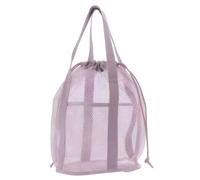 Hperu Bolsa de malla de playa, bolsa de playa para niños con cordón plegable, juguete con 2 bolsillos frontales, bolsas de malla para piscina para juguetes, toallas, chanclas, color morado claro