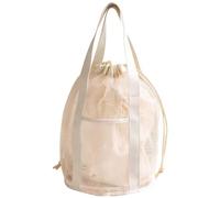 Hperu Bolsa de malla para playa, bolsa de playa para niños con cordón plegable, juguete con 2 bolsillos delanteros, bolsas de malla para piscina para juguetes, toallas, chanclas, color beige
