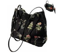 Hperu Bolso de mano floral bordado estético monedero para mujer de gran capacidad portátil bolso de mano reutilizable lona hombro casual para uso diario, trabajo, escuela