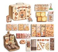 Hperu Capybara School suministra Adorable Gran Capybara Case con Cuadernos de bolígrafos Pegatizadores más Sorpresa Sorpresa Guards prácticos de Navidad de cumpleaños para niños - Estudiante de