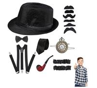 Hperu Disfraz para niños, conjunto de disfraz de gángster de los años 20 con sombrero Fedora - Kit completo de disfraces para fiestas y bailes - Gangster Kids
